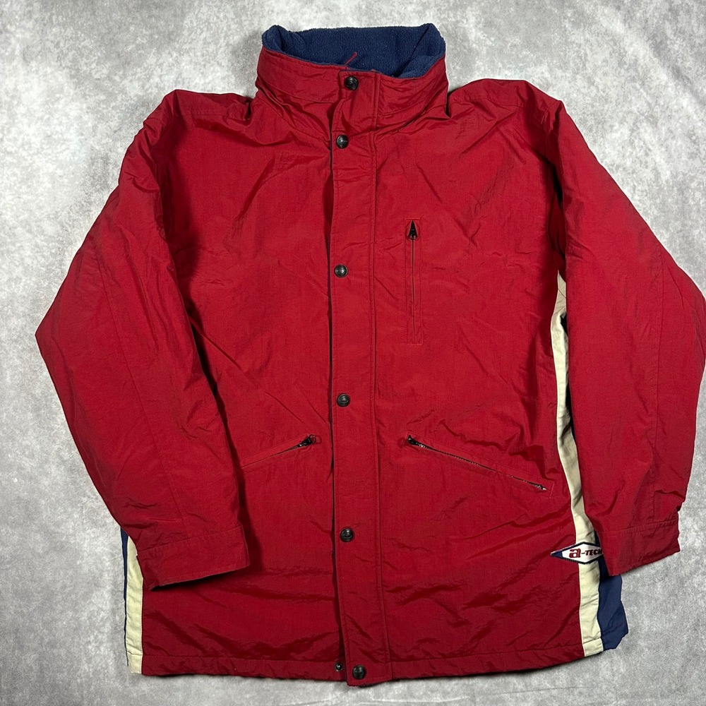 Vintage Aeropostale A-Tech Men Red Blue Colorblock Quilted Parka Jacket Large